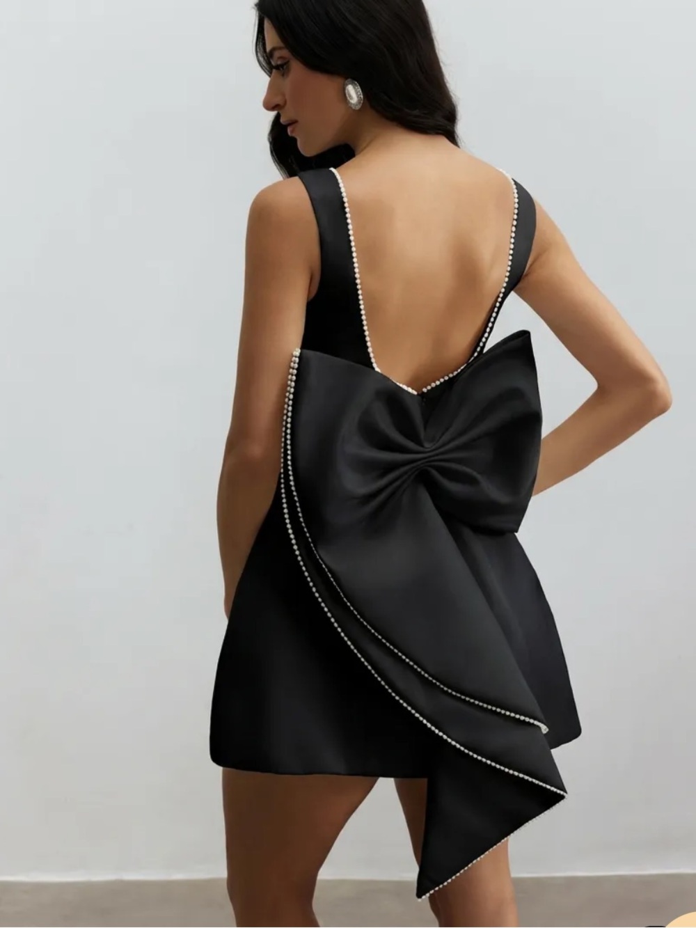 NWT Sunfere Cecila Bowknot Pearl Backless Mini Dress